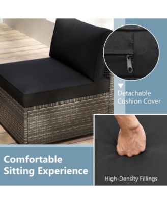 5-Piece Outdoor Patio Sectional Sofa Couch and Glass Coffee Table with Cushions