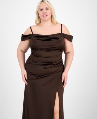 Trendy Plus Size Off-The-Shoulder Satin Gown