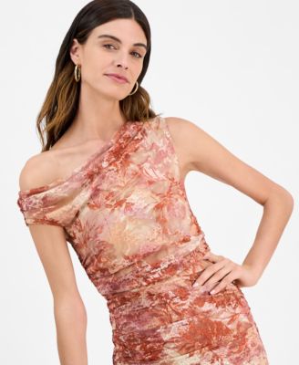 Juniors' Sheer Floral-Print Off-The-Shoulder Midi Dress