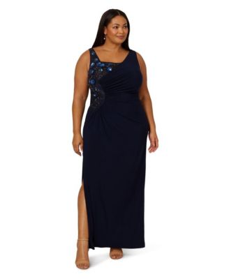 Adrianna Papell - Plus Size Jersey Beaded Long Sleeveless Dress