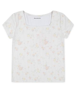 Girls Pointelle Knit Square Neck T-Shirt