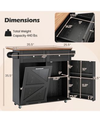 Rolling Kitchen Island with Trash Can Cabinet and Rubber Universal Wheels