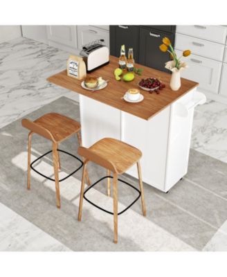 Rolling Kitchen Island with Trash Can Cabinet and Rubber Universal Wheels