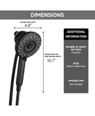 High Pressure Shower Heads 6 Spray Mode, Magnetic Shower Head for Bathroom, Matte Black Handheld Shower with 60 inch Stainless Steel Hose