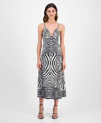 14th Place - Juniors' Zebra-Print Ruched V-Neck Midi Dress