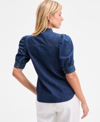 Women's Denim Puff-Sleeve Shirt, Exclusively at Macy's