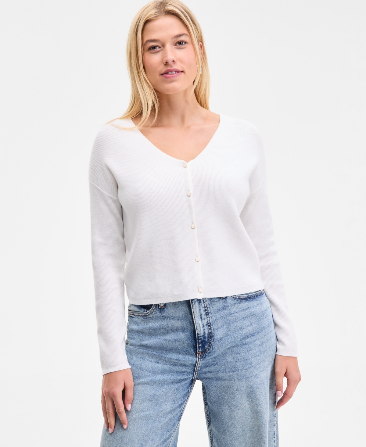 Women's V-Neck Button-Front Cardigan, Exclusively at Macy's - Pale Spring