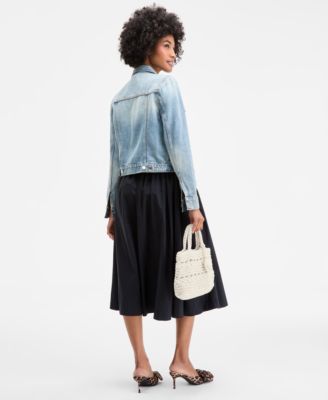 On 34th Womens Trucker Jacket High Neck Sleeveless Midi Dress Crochet Medium Tote Bag Alaynaa Pointed Toe Bo In Silver