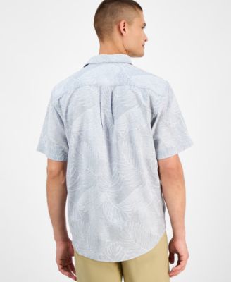 Men's Sand Desert Leaf-Print Linen Blend Shirt