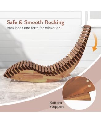 Acacia Wood Patio Chaise Lounge Chair Outdoor Rocking Chair w/ Slatted Design