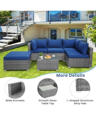 6 Pieces Outdoor Rattan Sofa Set with Seat and Back Cushions