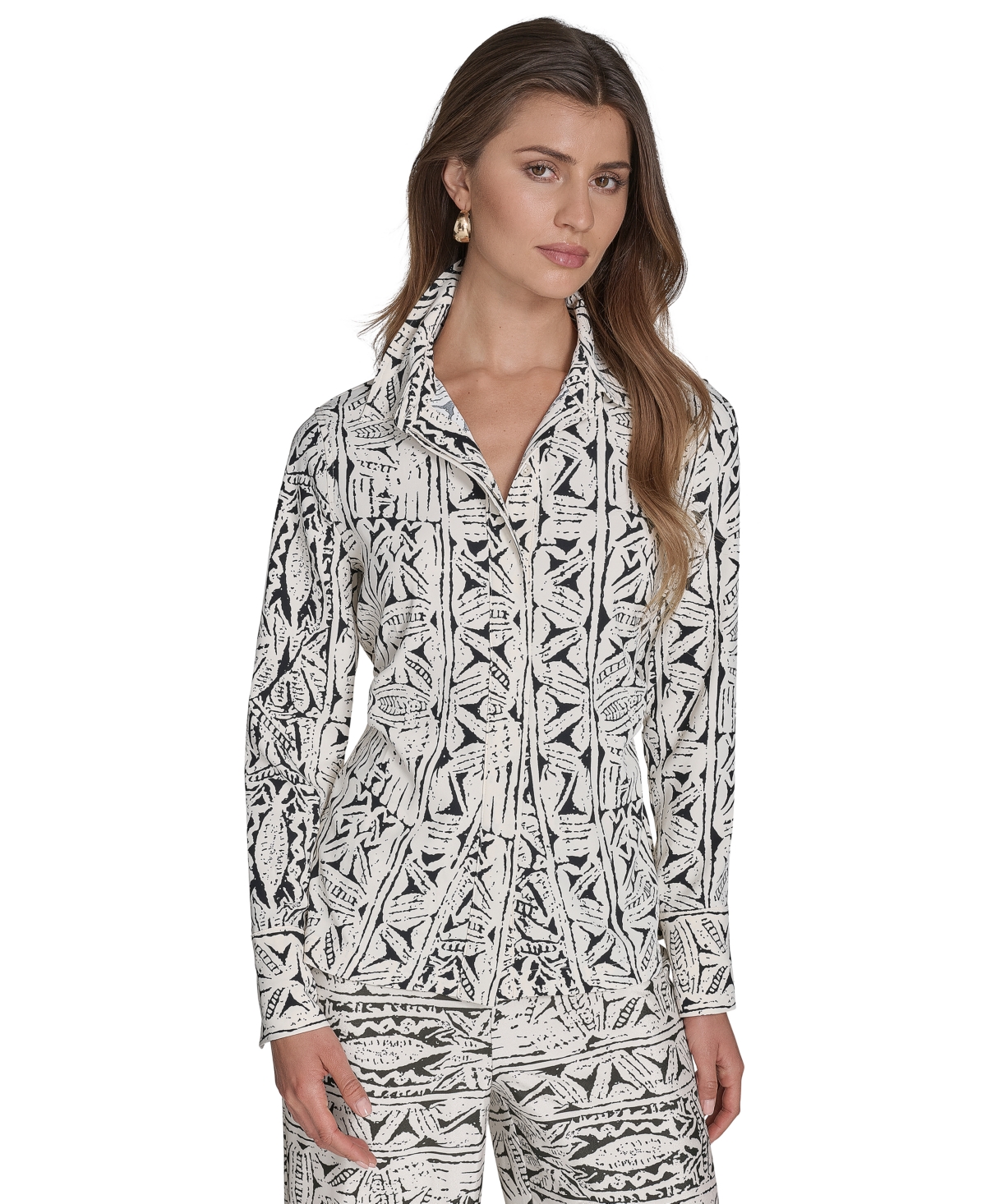 Halston Women's Printed Button-front Shirt In Brown