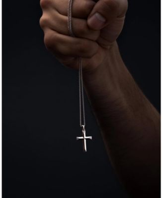 Men's Silver Cross Pendant Necklace with 21" Curb Chain