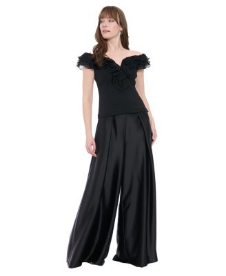 Women's Scuba Crepe Ruffled-Neckline Top