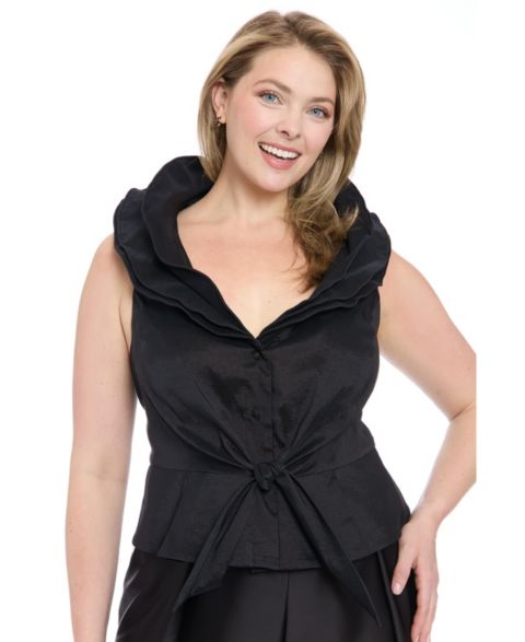 Женский топ Muse Plus Size Sleeveless Knot-Front Taffeta, цвет: Чёрный