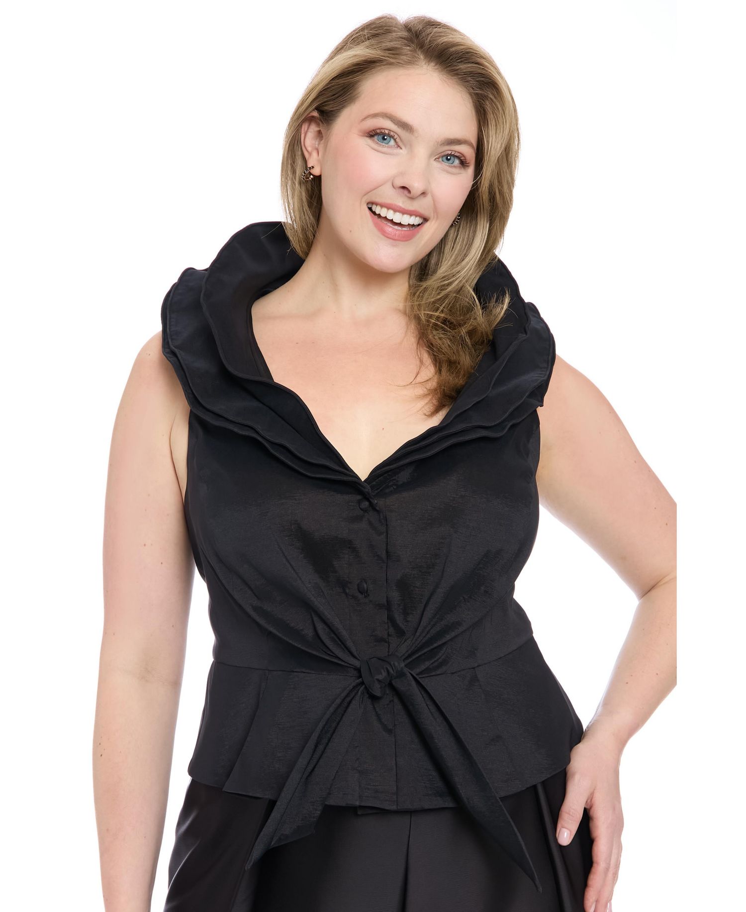 Plus Size Sleeveless Knot-Front Taffeta Top