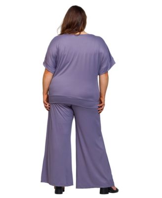Plus Size Boat Neck Top and Wide Leg Pants Set