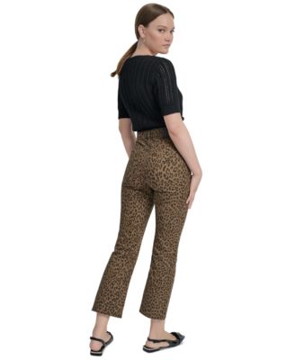 Women's Animal Print High Rise Cropped Flare Jeans