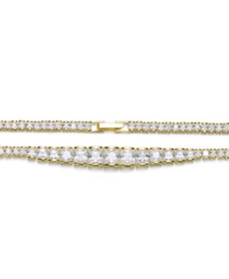 Sterling Silver with 14K Gold Plated and Clear Cubic Zirconia Tennis Necklace
