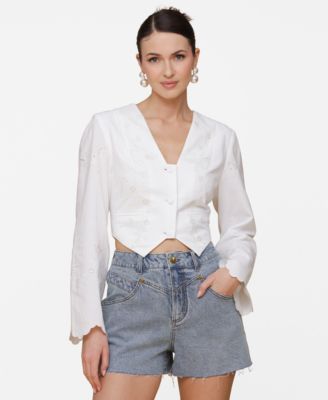 Avec Les Filles - Women's Cotton Eyelet Vest-Style Top