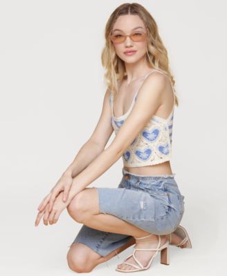 Women's Cropped Crotchet Heart Top