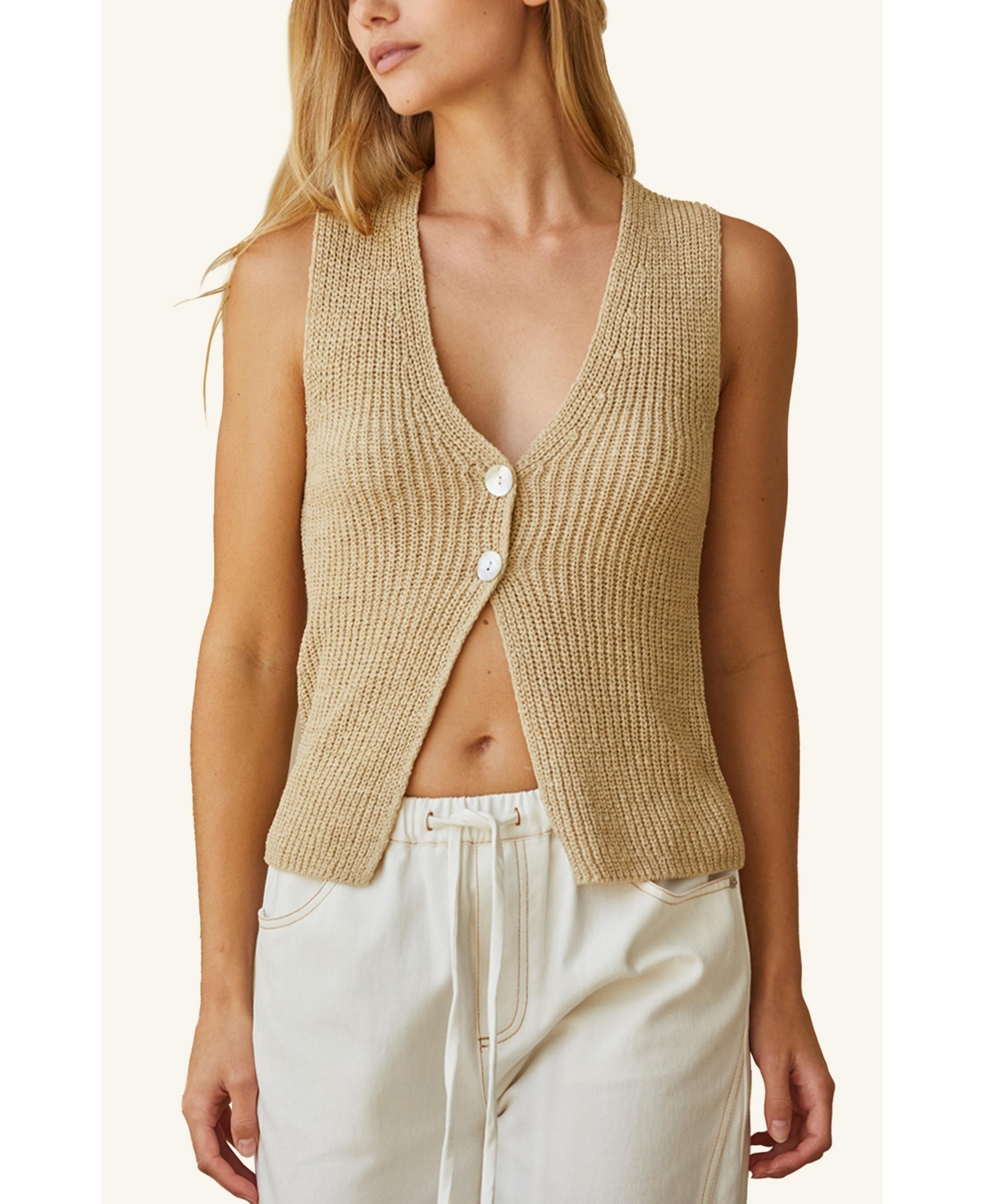 Women's Janie Beachy Sweater Vest - Beige/khaki + beige