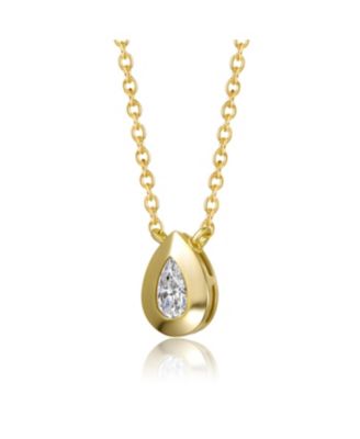 Sterling Silver 14k Gold Plated Raindrop Pear-Shaped Cubic Zirconia Bezel Solitaire Necklace