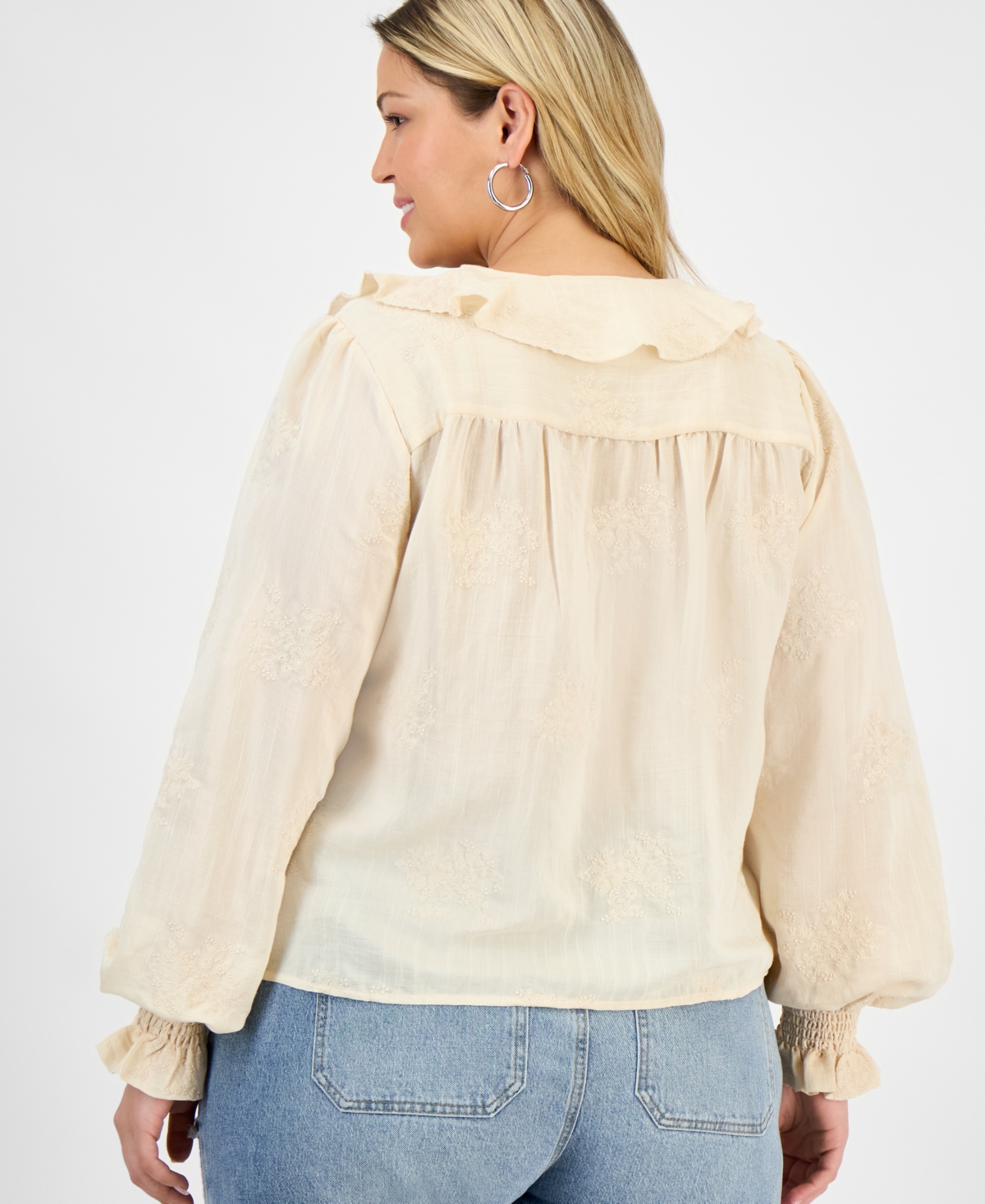 And Now This Trendy Plus Size Embroidered Balloon-sleeve Blouse, Macy's Exclusive In Neutral
