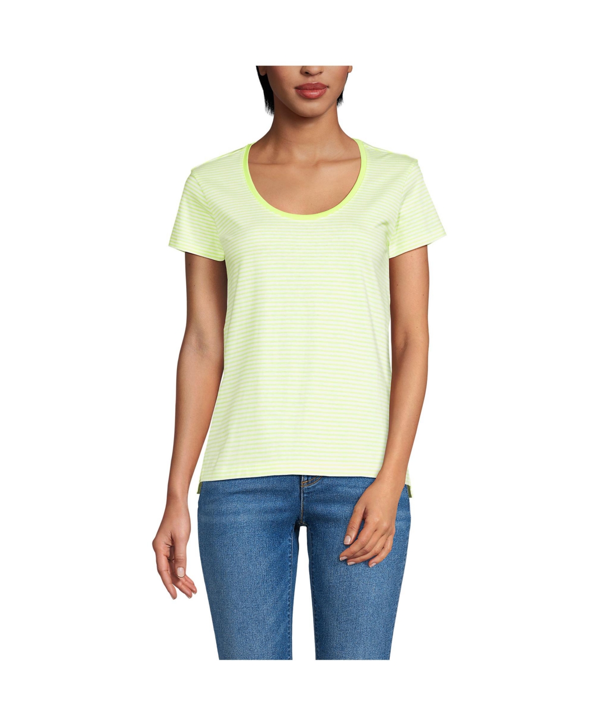 Women's Supima Cotton Short Sleeve Scoop Neck Tee - Bermuda blue micro stripe
