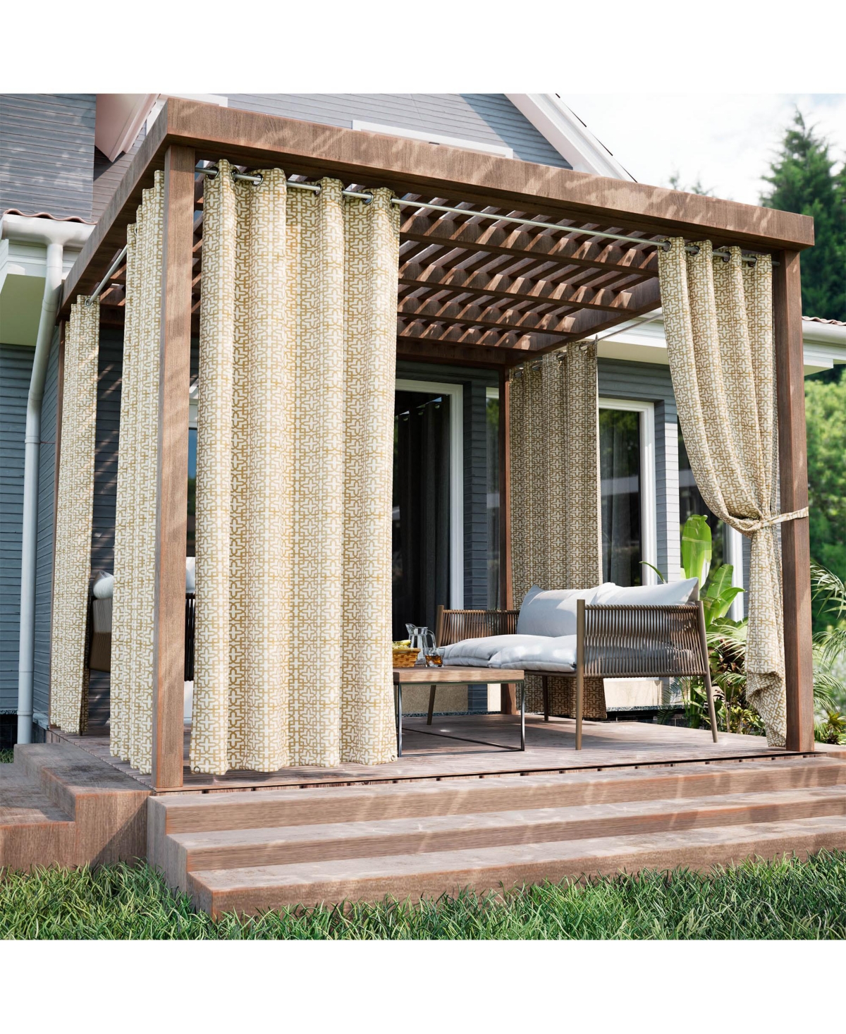 Outdoor Window Covering Cabana Trellis Grommet Single Panel, 52&#x22;Wx 96&#x22;L - Steel