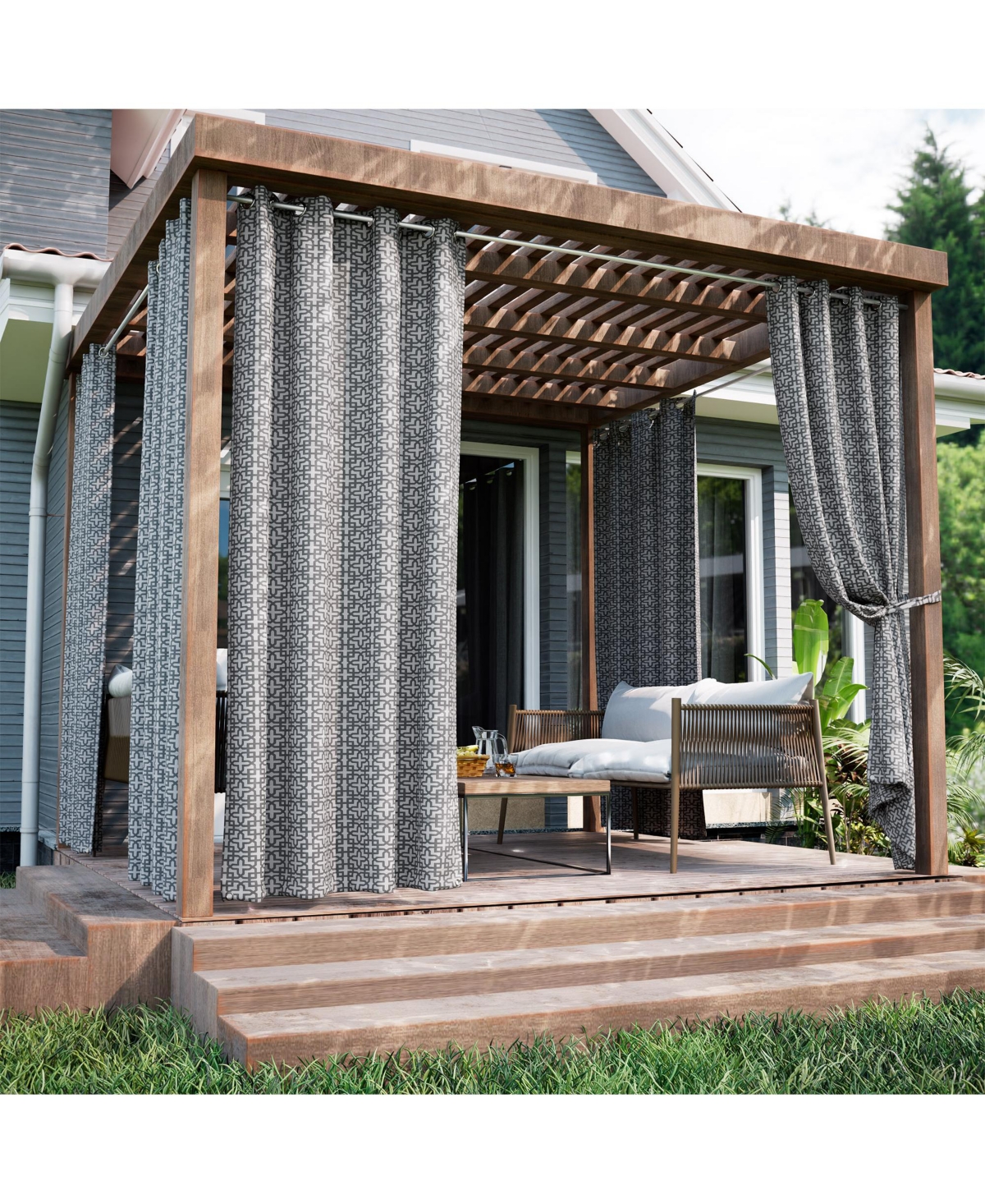 Outdoor Window Covering Cabana Trellis Grommet Single Panel, 52&#x22;Wx 96&#x22;L - Steel