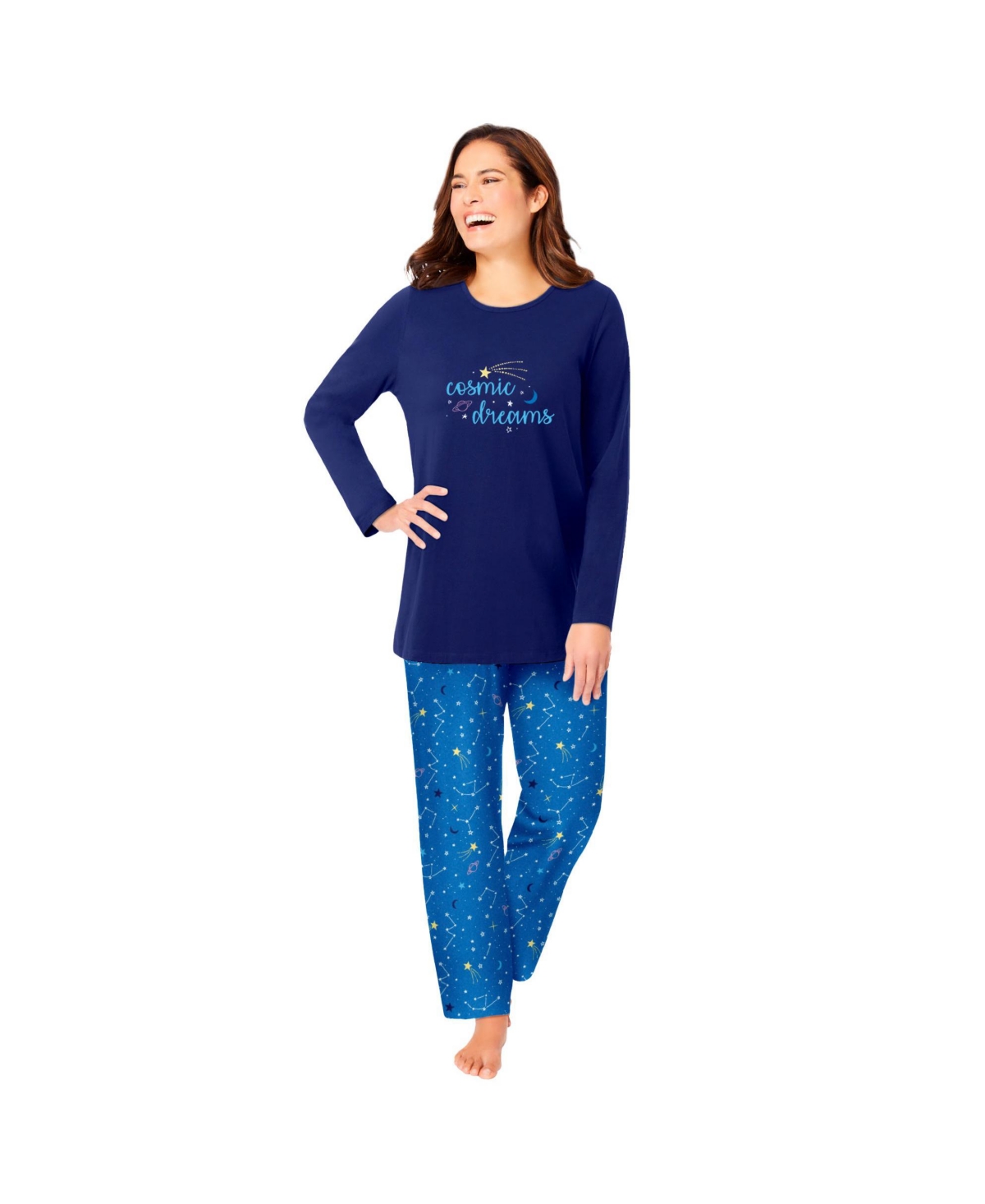 Women's Long Sleeve Knit Pj Set - Yellow cats