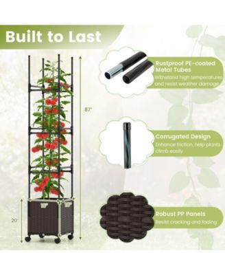 Raised Garden Bed with Plant Box Trellis and Lockable Wheels Adjustable Height