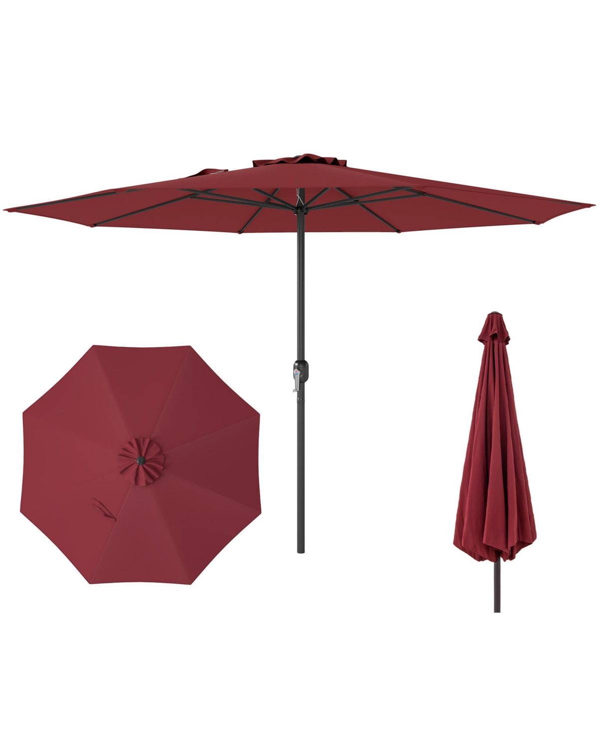 Patio Umbrella with Crank Handle and 8 Sturdy Ribs for Outdoor Shade - Red