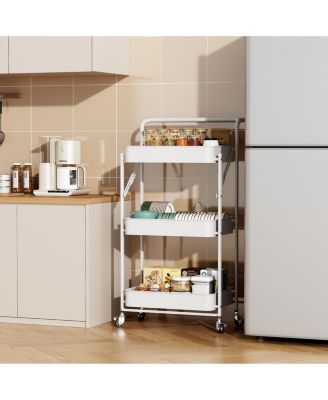 4 tier Rolling Utility Cart with Lockable Wheels, Adjustable Baskets Metal Storage Cart for Home Kitchen