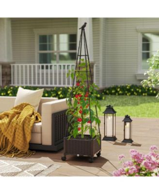 Raised Garden Bed Adjustable with Plant Box and Trellis with Lockable Wheels