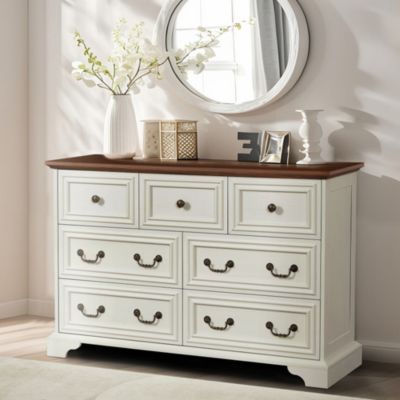 CASAINC Farmhouse Vintage 7-Drawer Rustic Bathroom Cabinet Organizer with Natural Texture