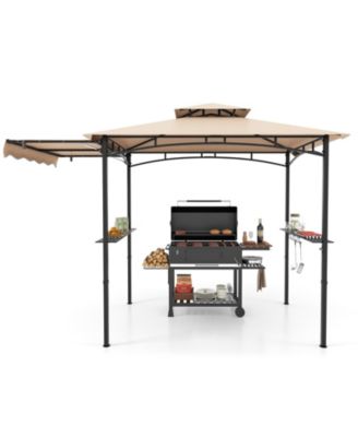 Grill Gazebo with Side Awning and Double-Tiered Top for Patio or Backyard