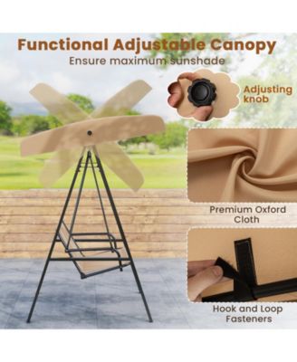 2-Person Outdoor Porch Swing with A-Shaped Metal Stand and Adjustable Canopy