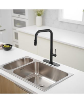 Single Handle Pull-Down Sprayer 1 Spray High Arc Kitchen Faucet With Deck Plate in Brushed Nickel