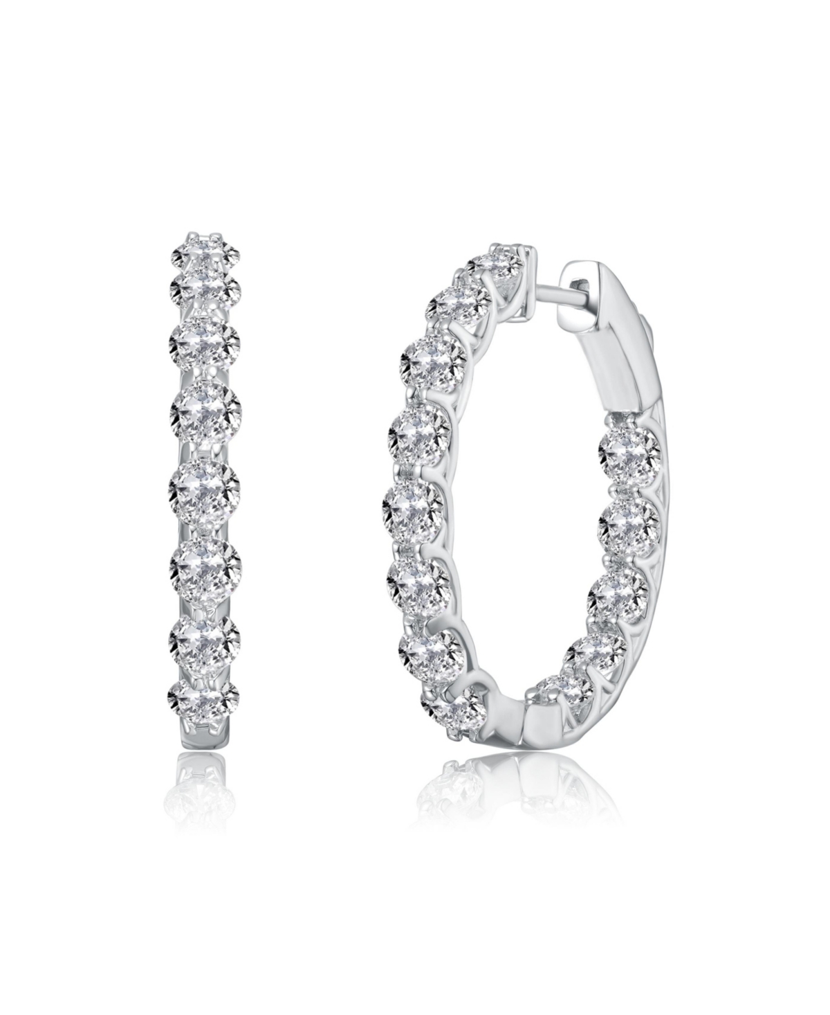 Clear Cubic Zirconia Encrusted Hoop Earrings - Gold