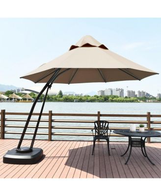 Outdoor Cantilever Hanging Umbrella with Base and Wheels