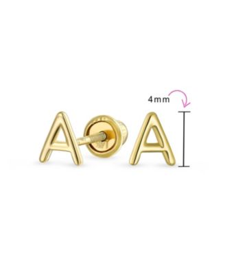 ABC Minimalist Yellow 14K Gold Capital Block Alphabet Letter Initial Stud Earrings Safety Ball Screwback Posts