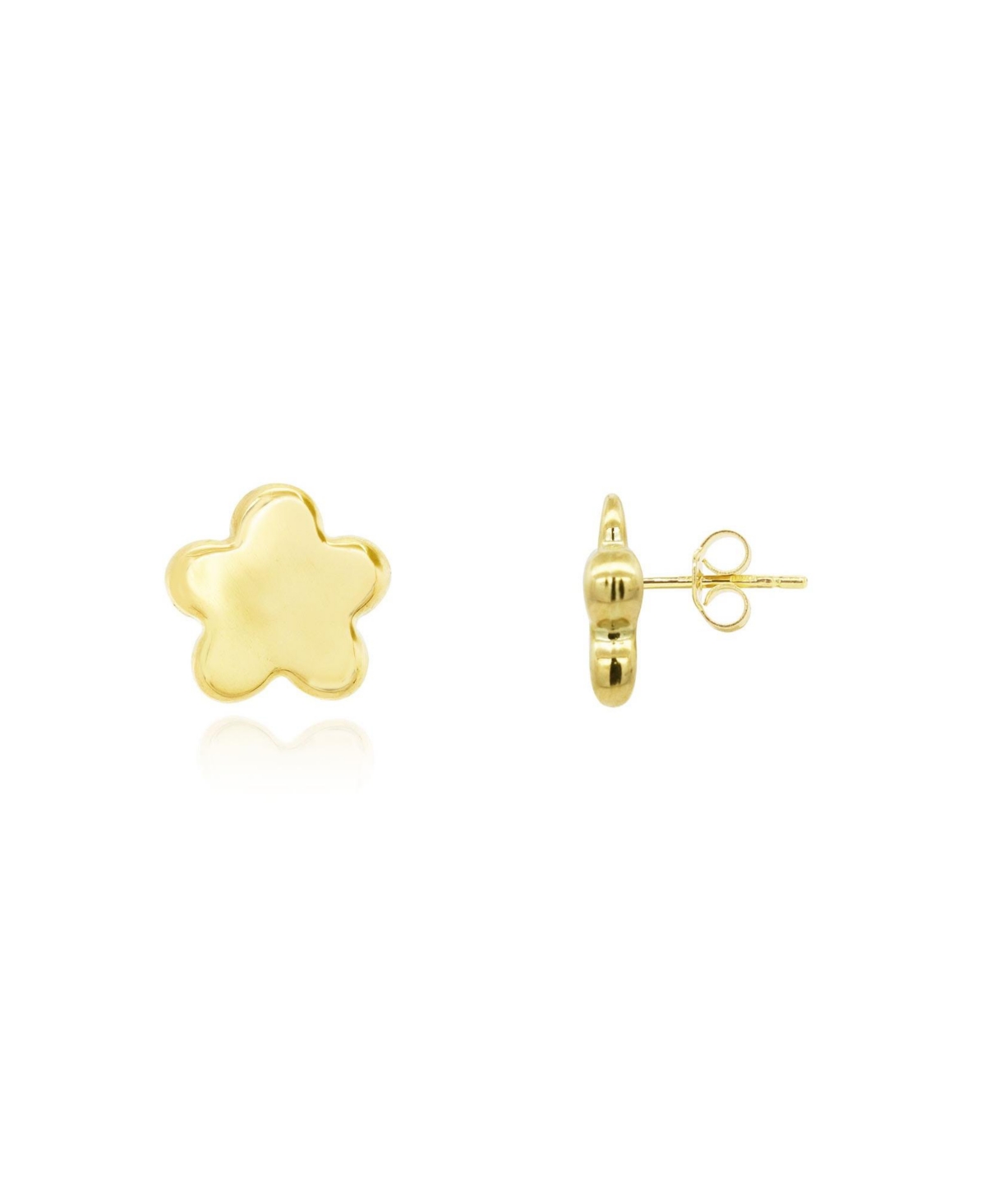 Puffy Gold Flower Stud Earrings 14K Gold - Gold