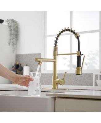 Contemporary Single Handle Pull-Down Spring Faucet with Sprayer and Deck Plate Commercial Kitchen Faucet
