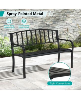 Outdoor Garden Bench with Slatted Backrest and Curved Armrests