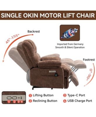 CASAINC 23"W Seat High-Back Chenille Power Lift Recliner Chair with 8-Point Vibration Massage and Lumbar Heating