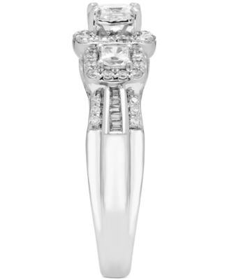 Diamond Princess-Cut Halo Three Stone Ring (1 ct. t.w.) in 14k White Gold
