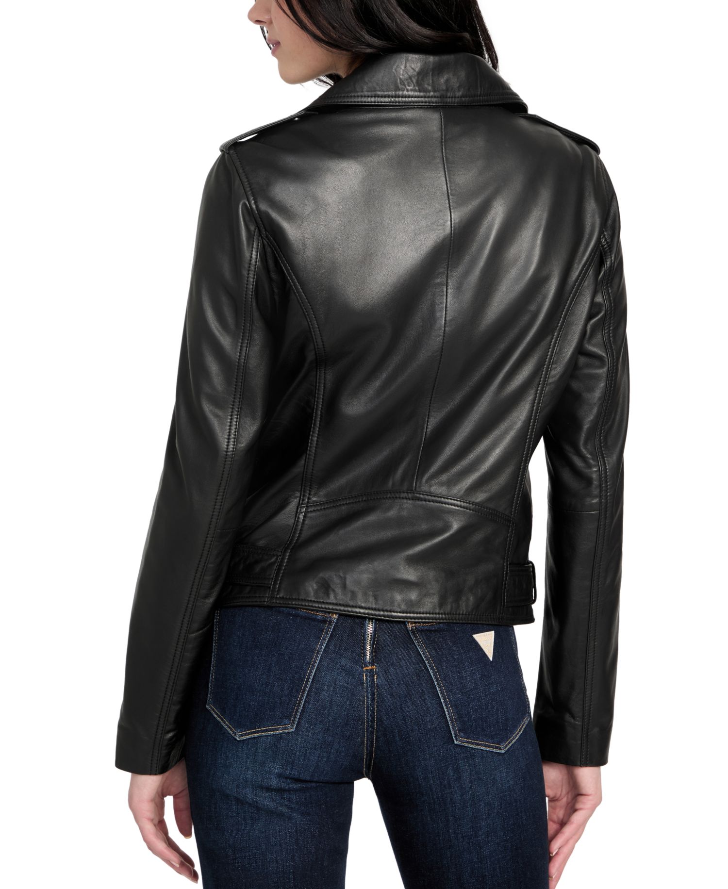 Women's Asymmetric Belted Leather Moto Jacket, Created for Macy's