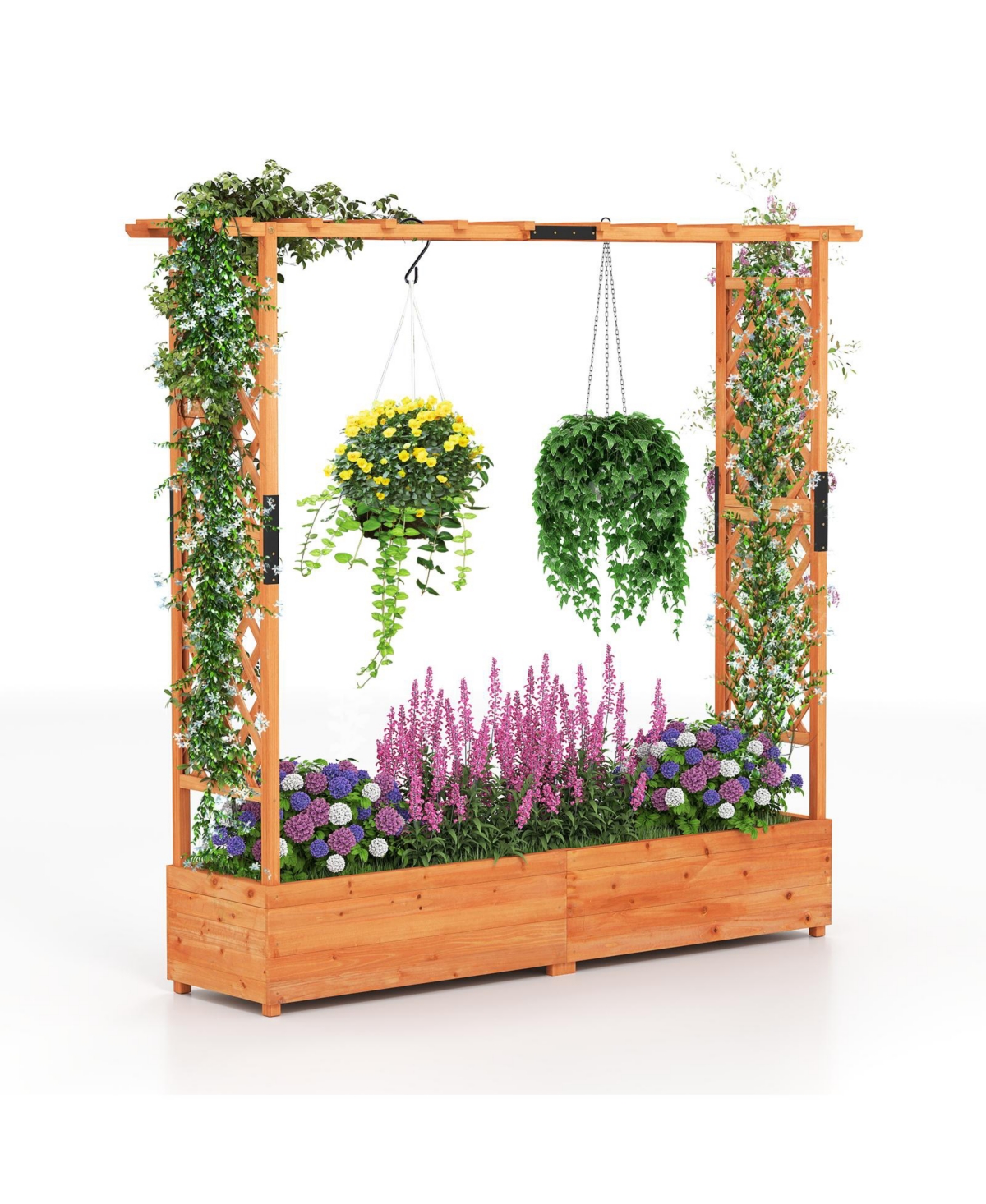 Raised Garden Bed with Arch Trellis and Hanging Roof - Orange